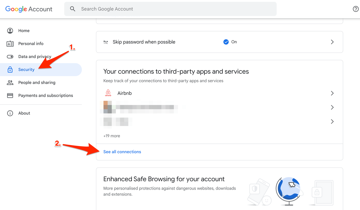 Google Account Security Third-party connections