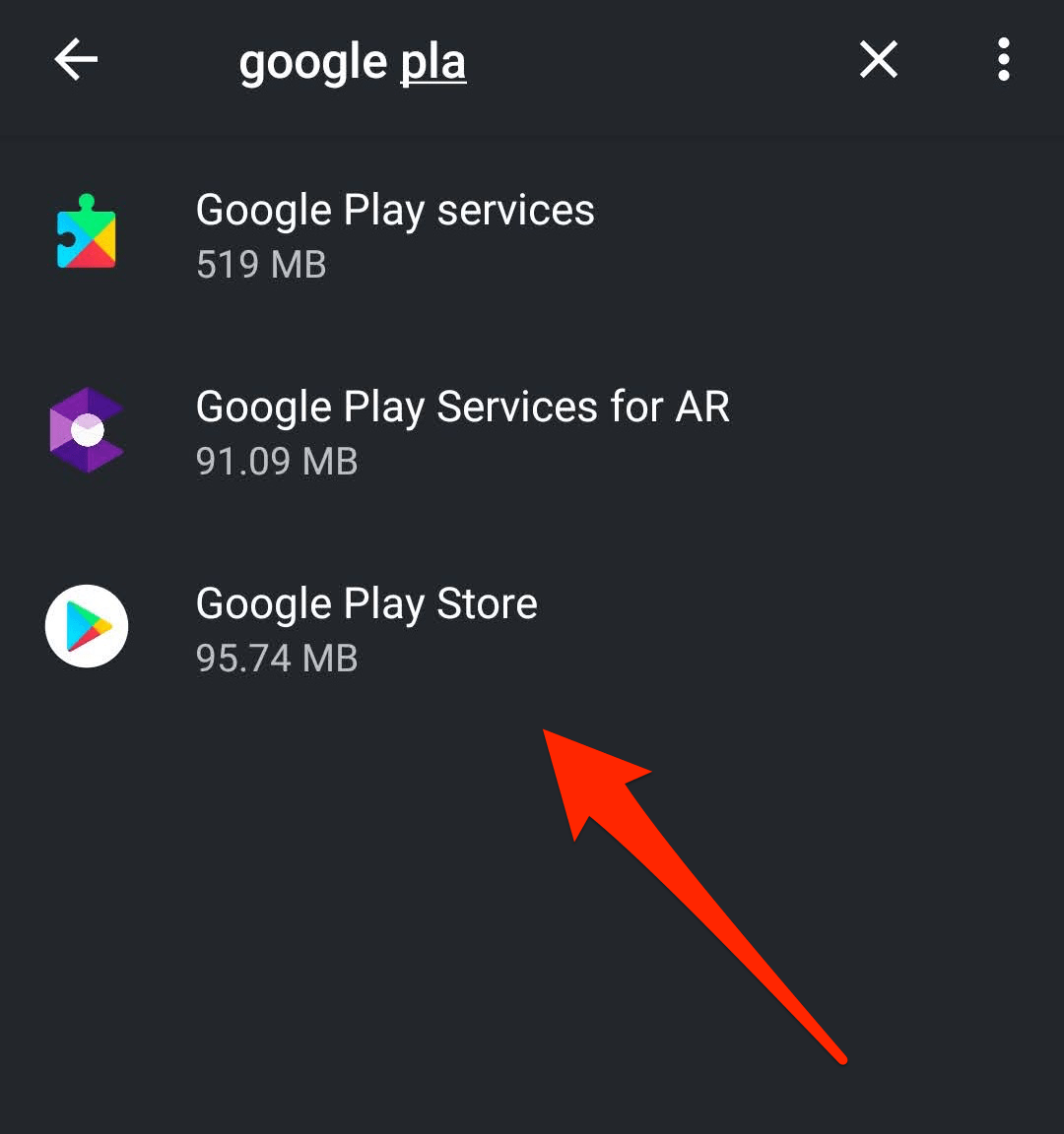 Google Play Search in the Android Apps Settings page