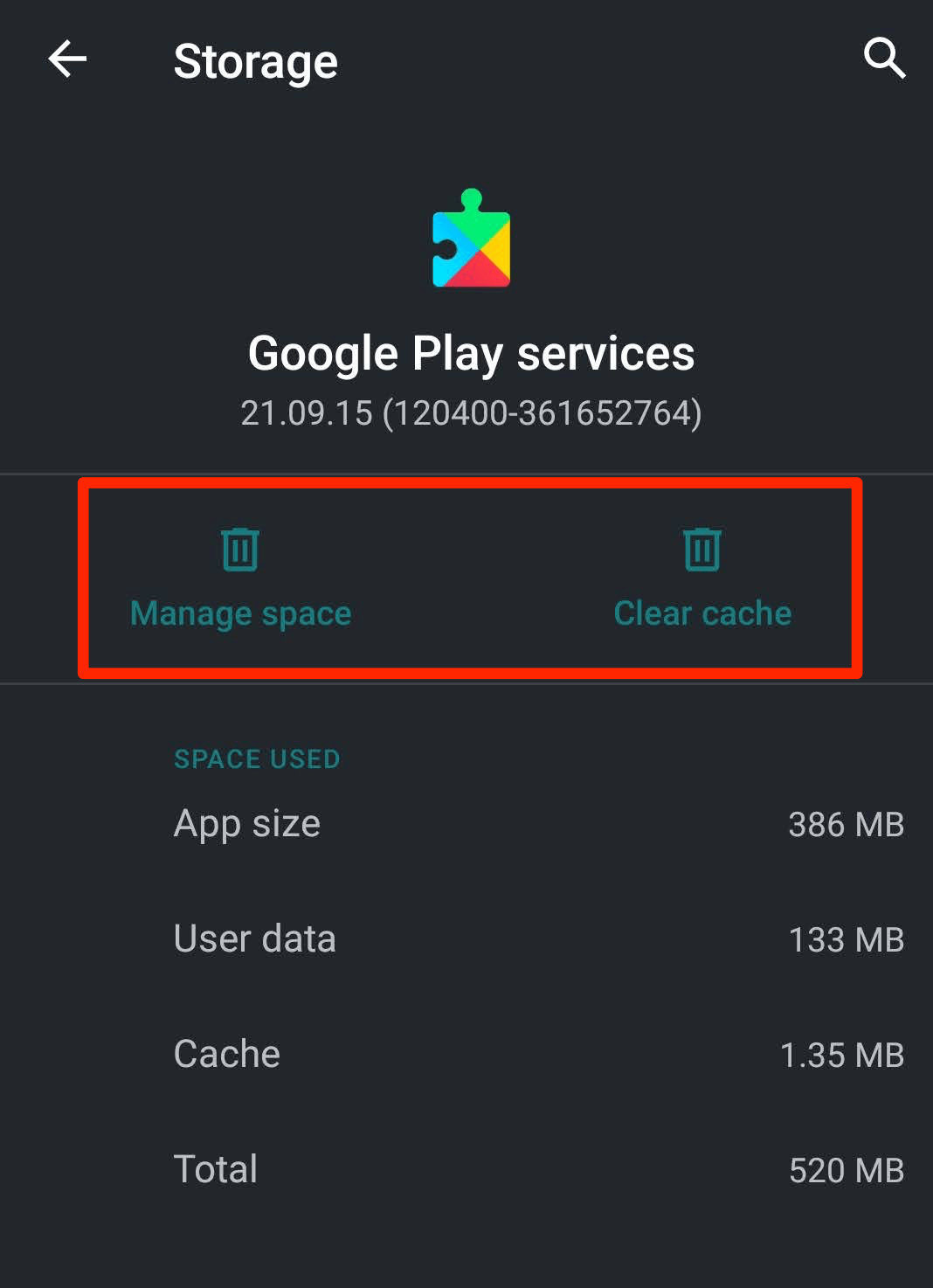 Google Play Services Clear Cacha and Storage command button