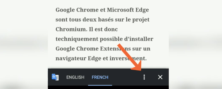 Google Translate Bar in Chrome Android Option Menu