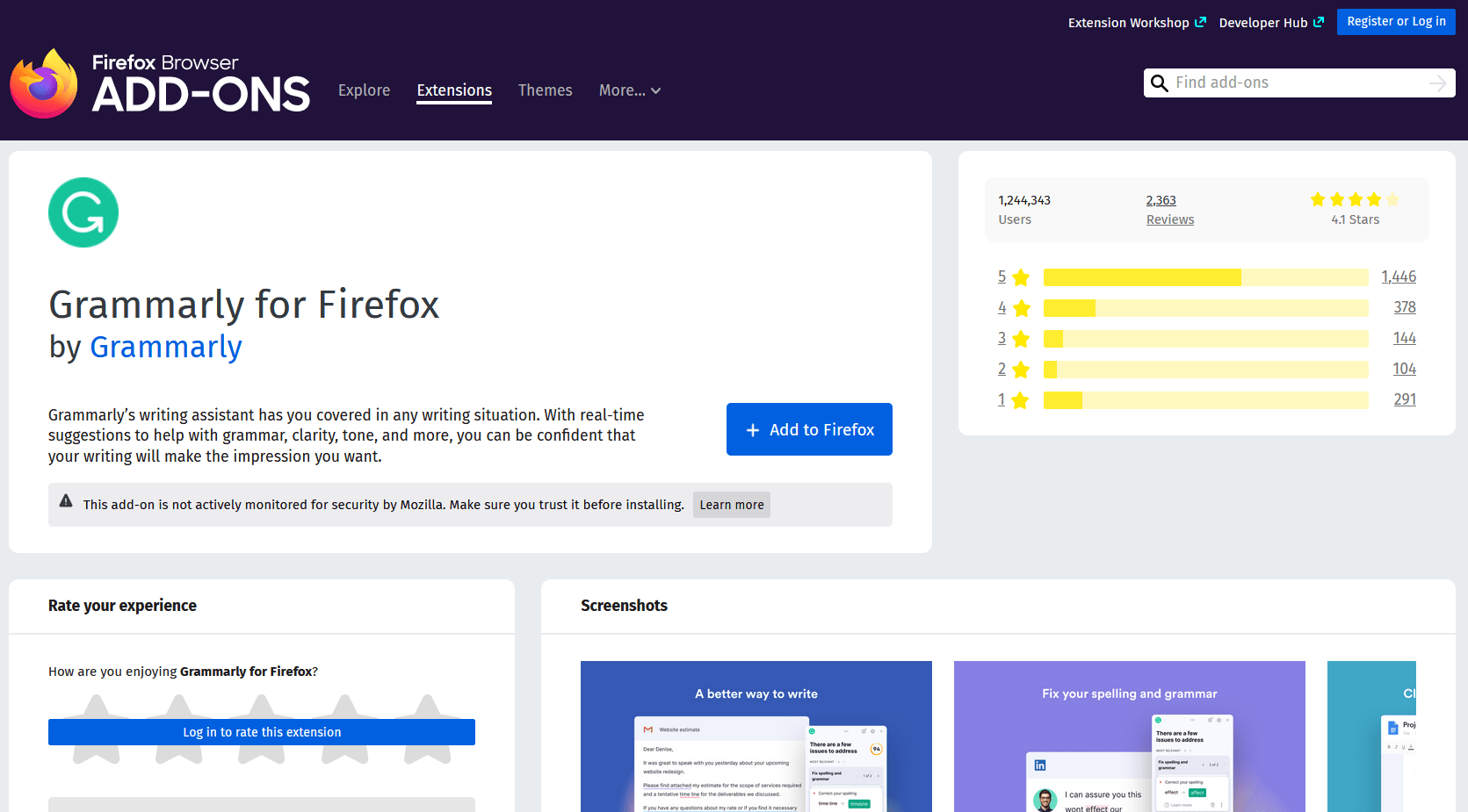 Grammarly for Firefox browser