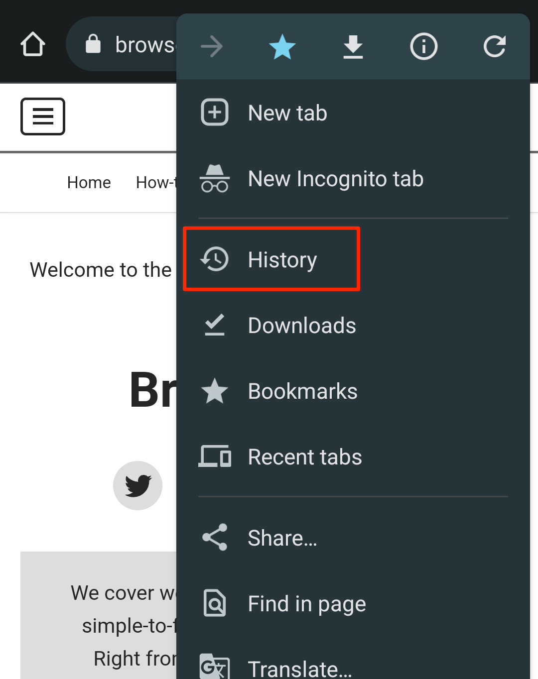 History menu in Chrome for Android
