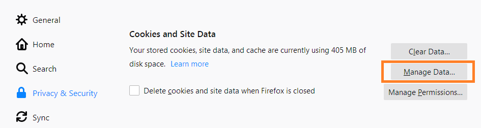 How to clear specific website cookies in Firefox