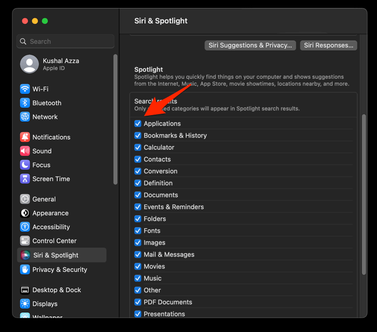 Include Applications items in Spotlight search on Mac