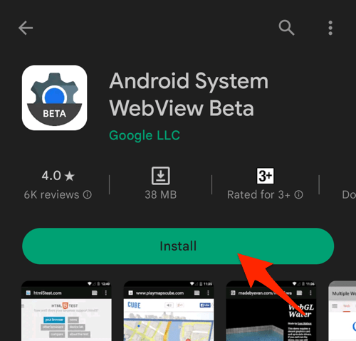 Install Android System WebView on Android via Google Play Store