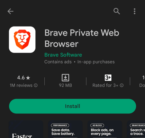 Install Brave app on Android Play Store