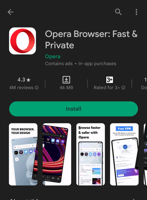 Install Opera app on Android Play Store