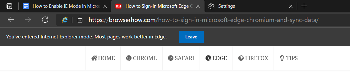 Internet Explorer Mode on Microsoft Edge browser