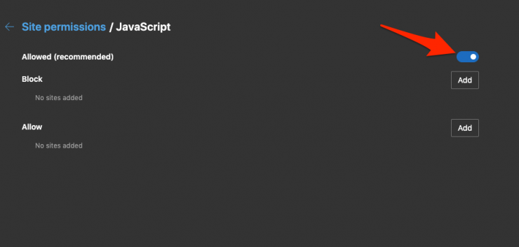 How to Allow or Block JavaScript execution in Edge on the Computer
