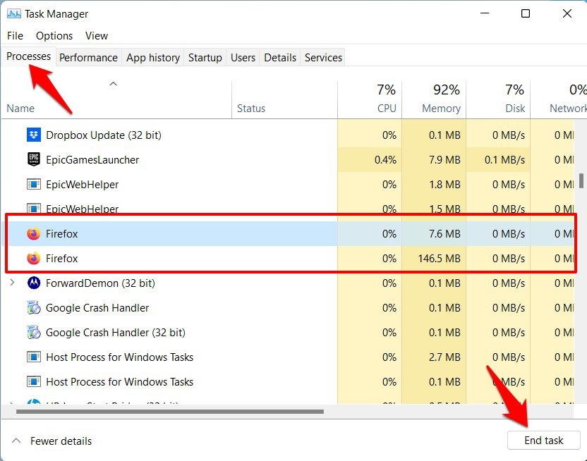 Kill Firefox Processes from Windows Task Manager