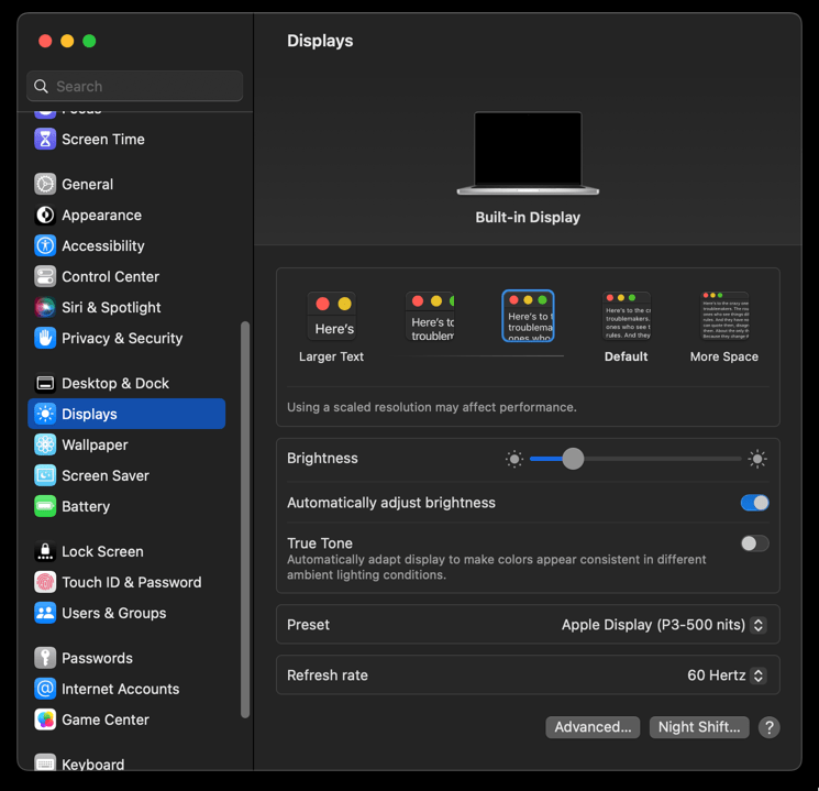 MacBook Downgraded Display Settings