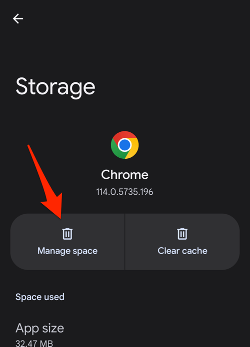 Manage Storage space for Chrome app in Android