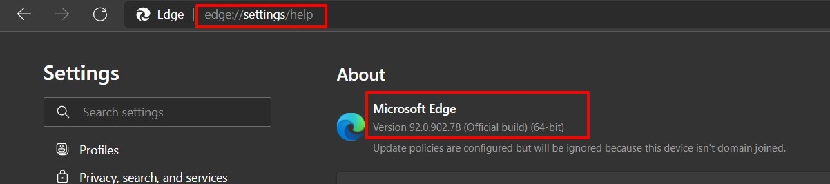 Microsoft Edge Current Build and Version number