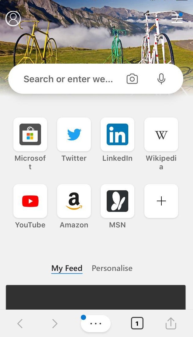 Microsoft Edge Homescreen on iPhone iOS