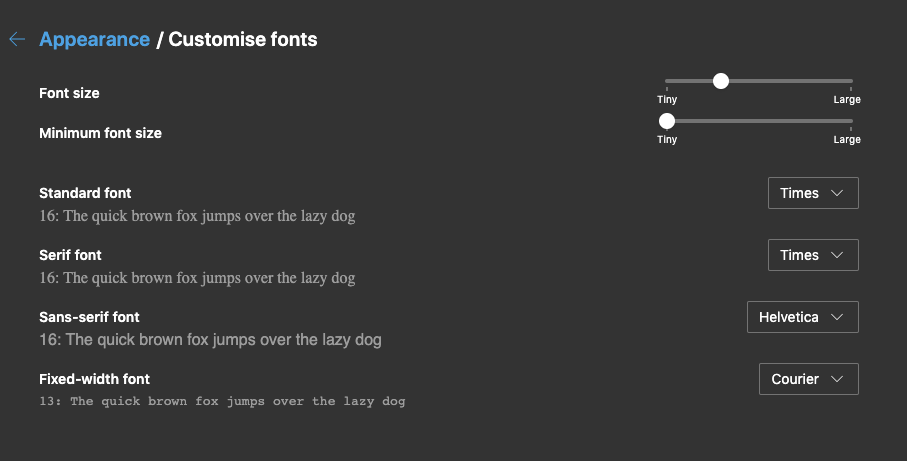 Microsoft Edge Customize Fonts and Color in Computer