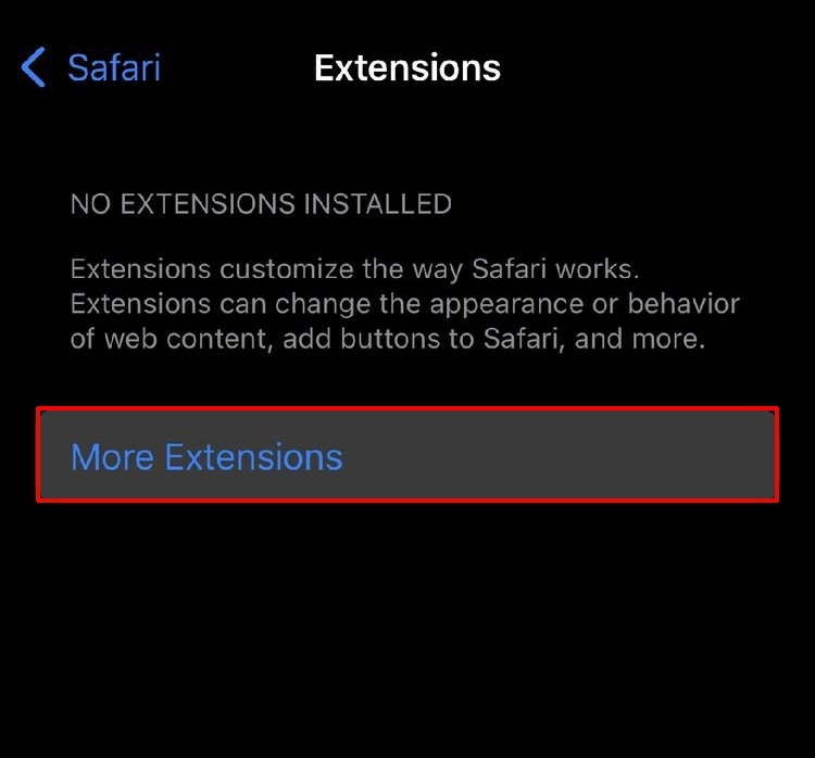 More Extensions command in Safari Extensions menu