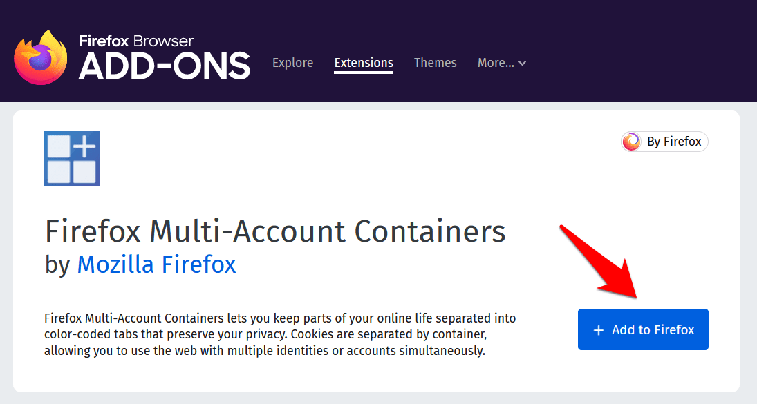 Mozilla Firefox Containers Add-on Add to Browser