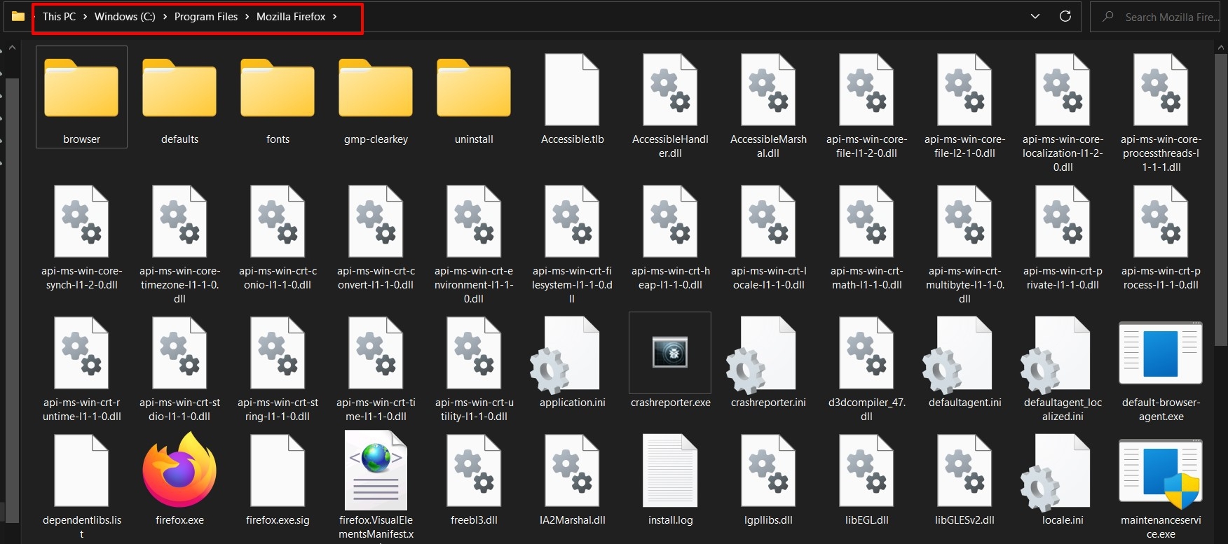 Mozilla Firefox Program Files and folder in Windows OS