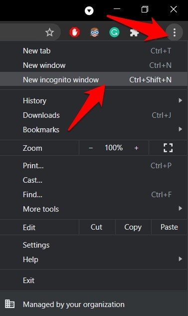 New Incognito Window menu in Google Chrome