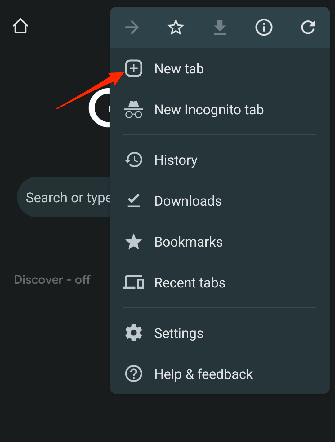 New Tab under Menu options in Chrome Android