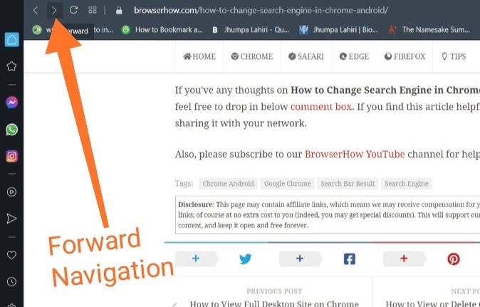 Next page forward navigation button in Opera computer browser