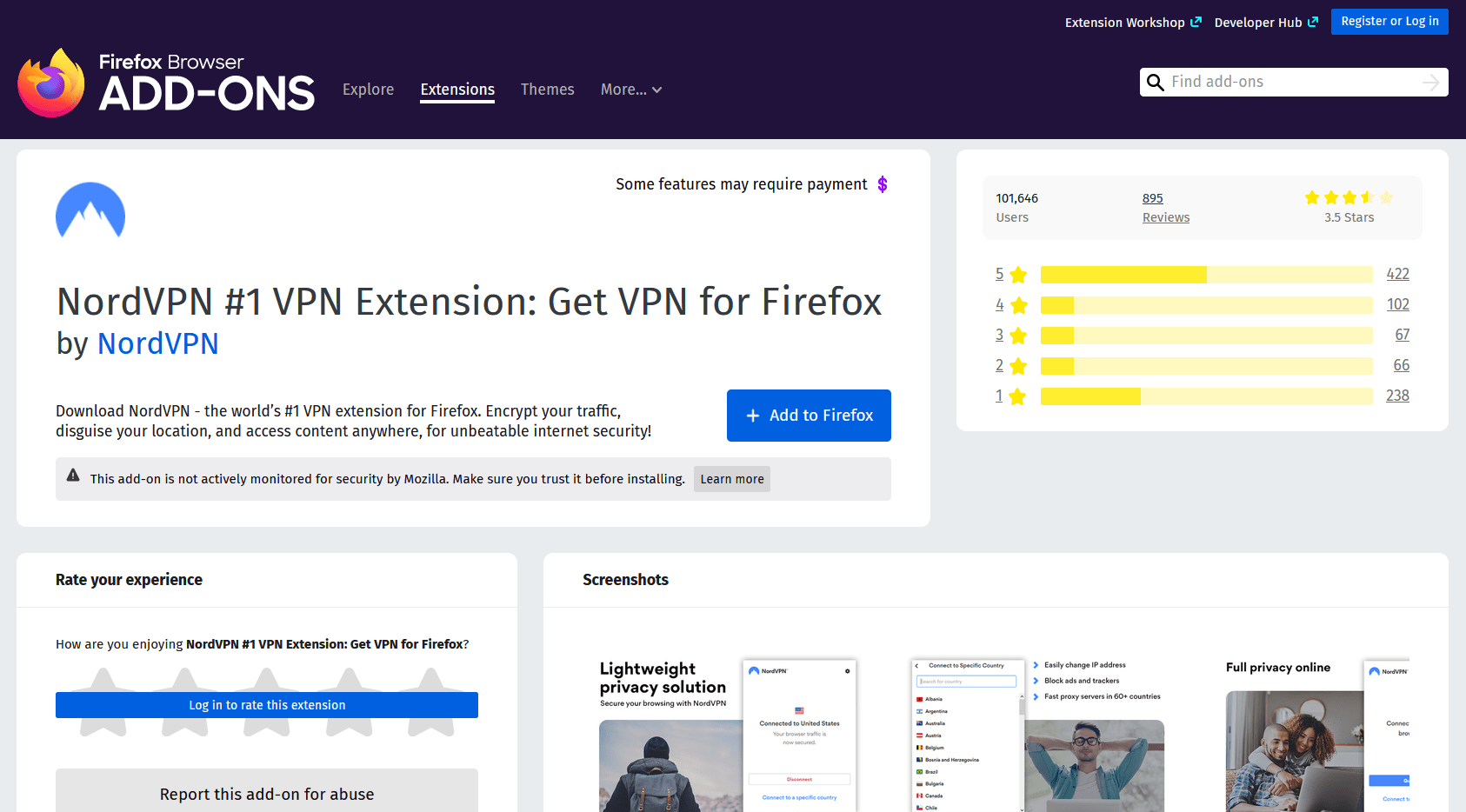 NordVPN extension for Firefox