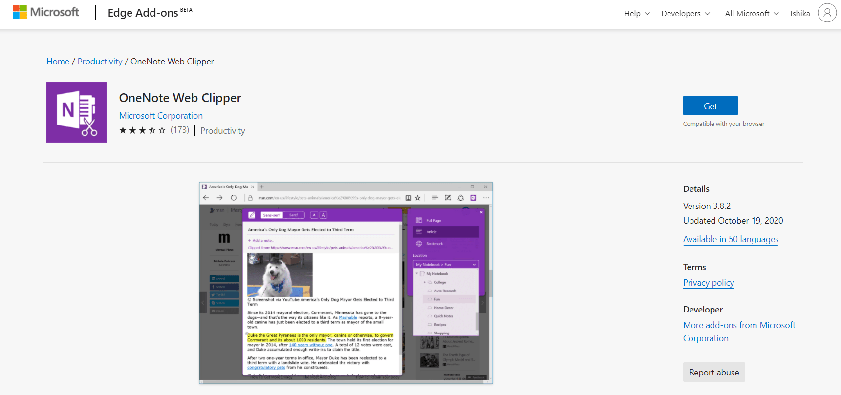 OneNote Web Clipper Microsoft Edge Extension