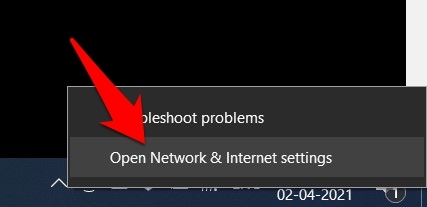 Open Network and Internet Settings in Windows 10