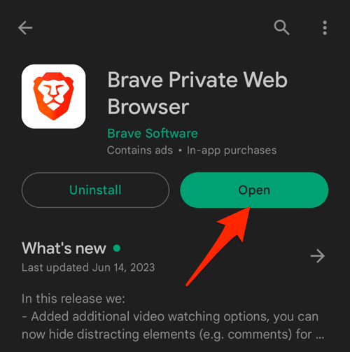 Open Brave Private Browser from Android Play Store