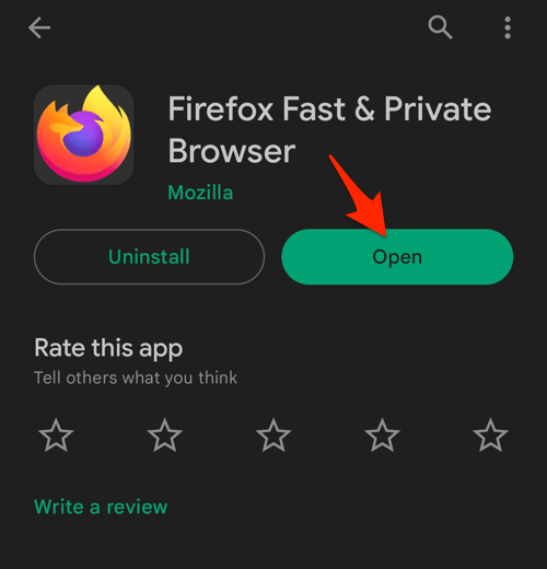 Open Firefox app on Android Play Store