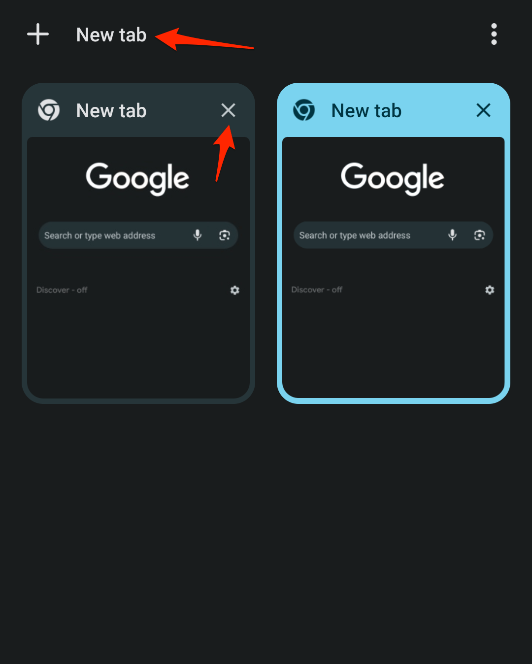 Open New Tab and Close a Tab in Chrome Android from Tab Overview screen