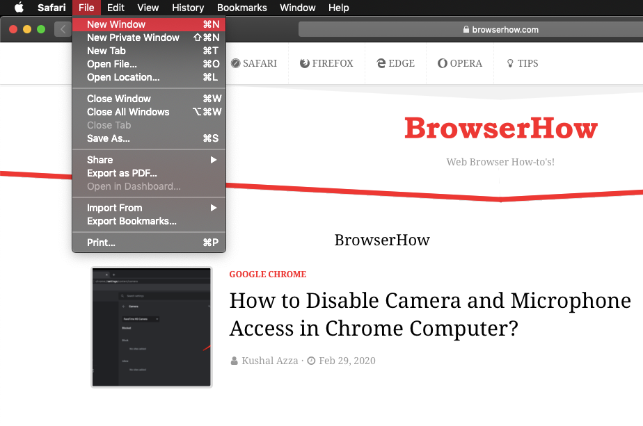 Open New Window in Apple Safari browser on MacBook