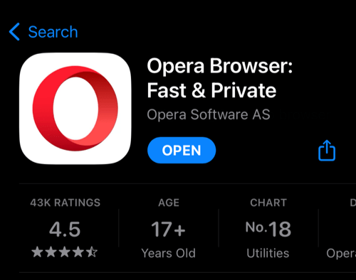 Open Opera app from App Store