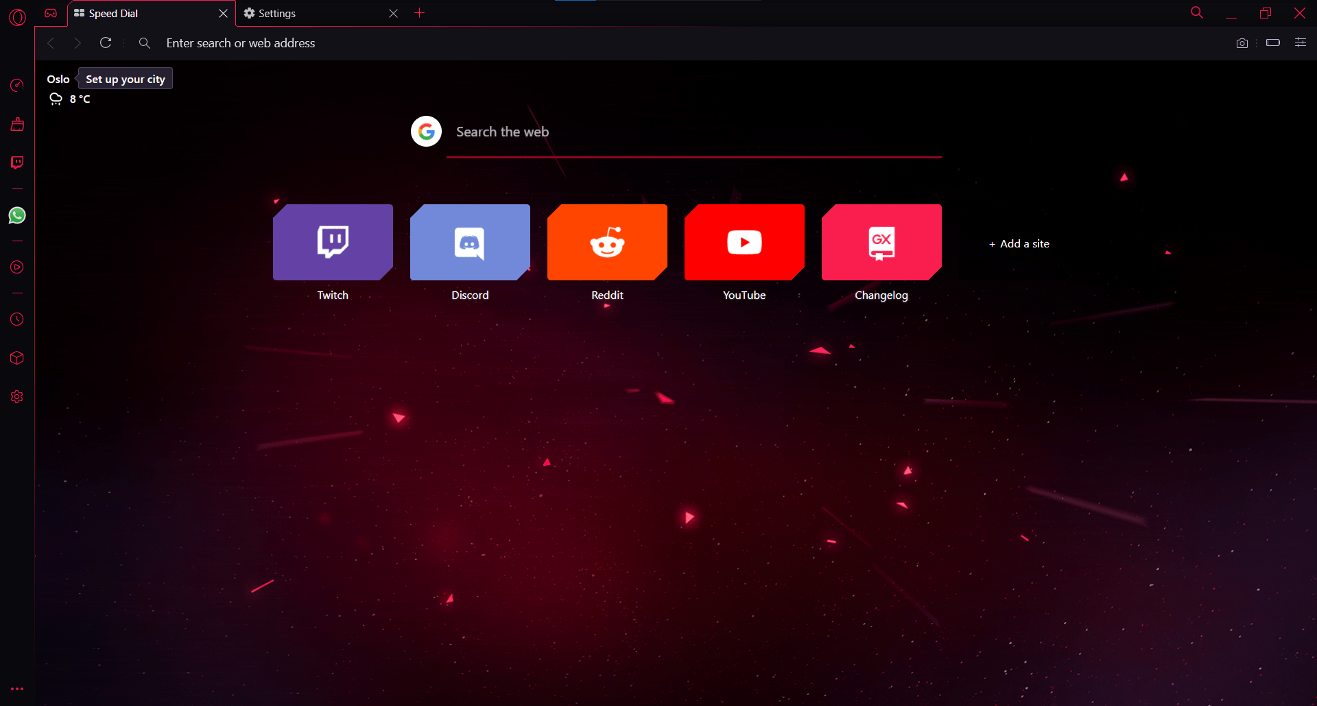 Opera GX Gaming Browser Homepage