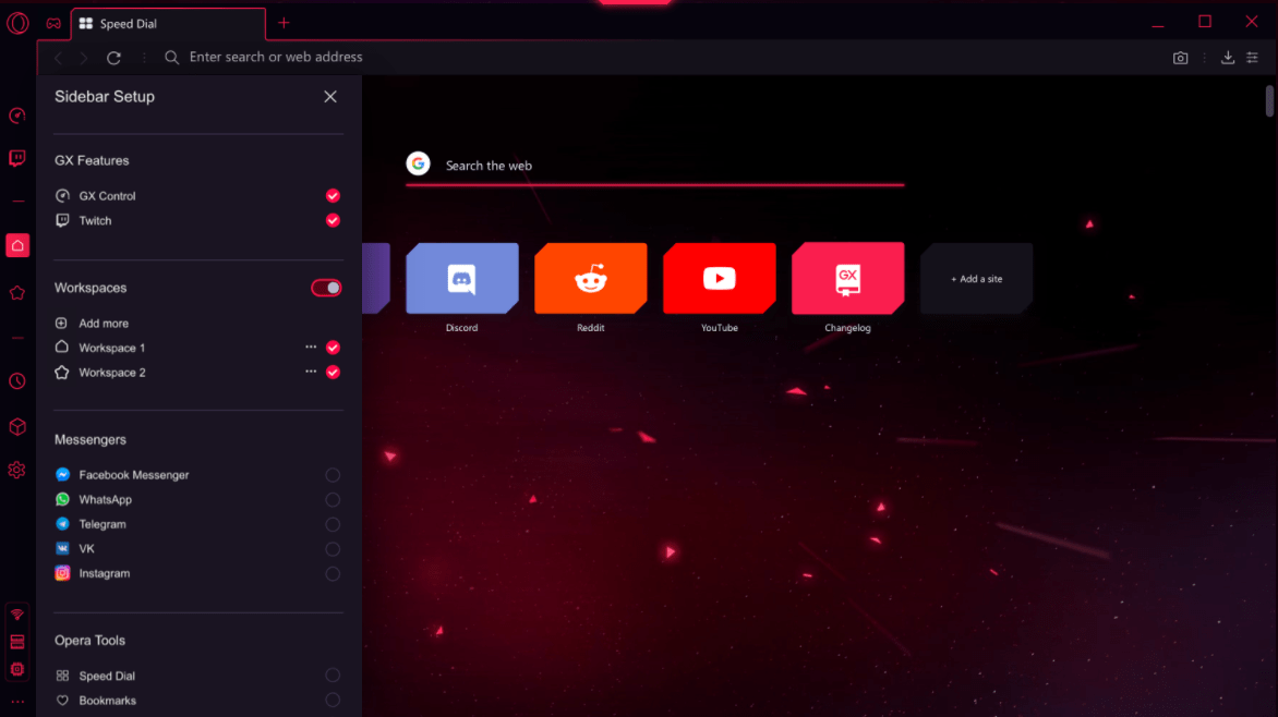 Opera GX Sidebar and WorkSpace setup