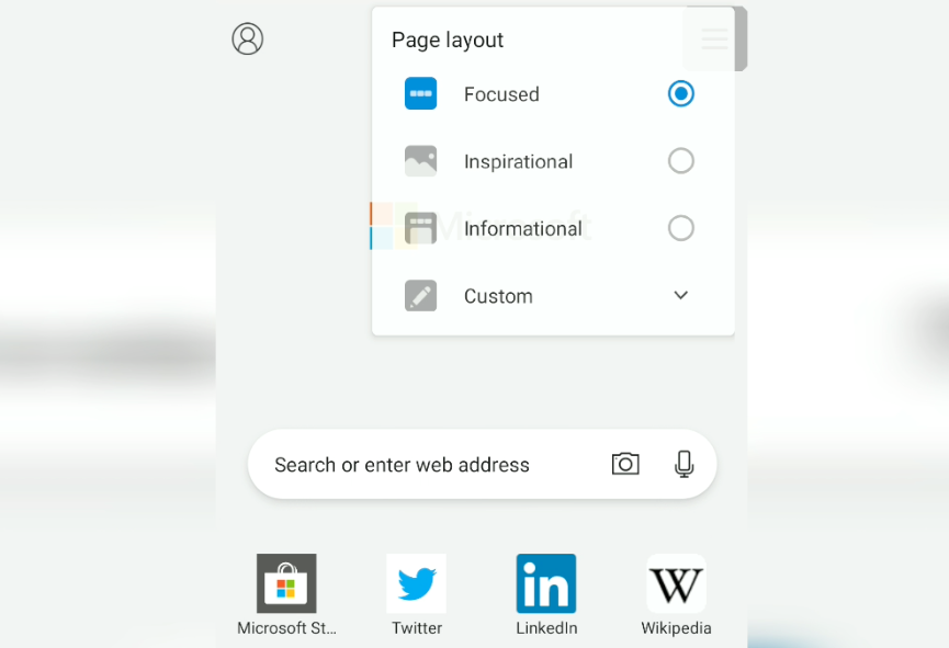 Page layout options in Edge Android