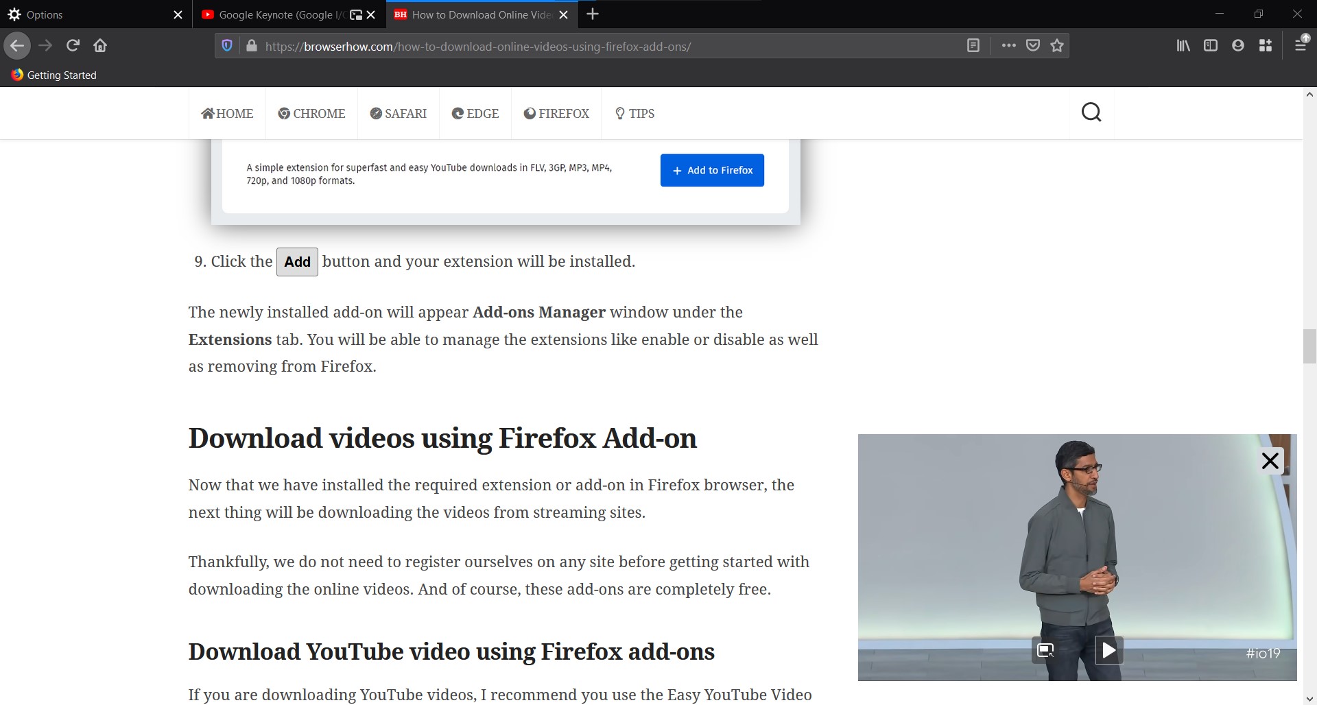 PiP Mode enabled on Firefox example