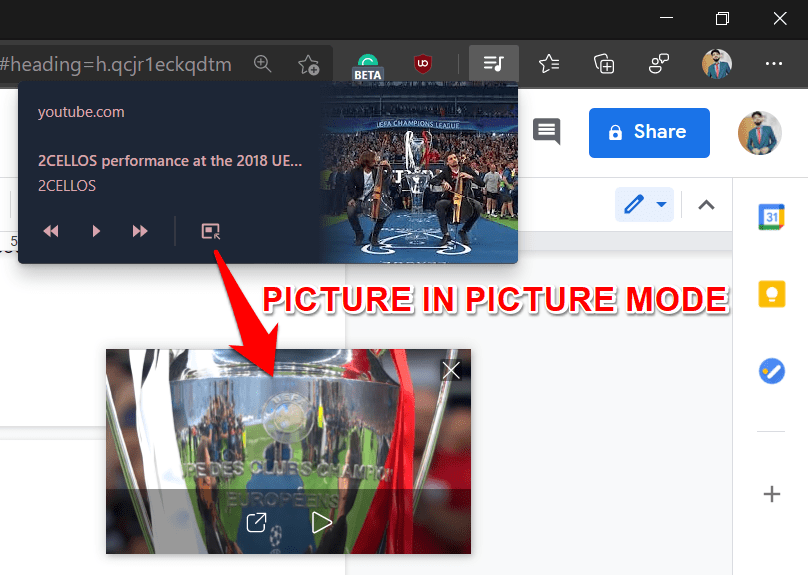Picture in Picture feature on Microsoft Edge