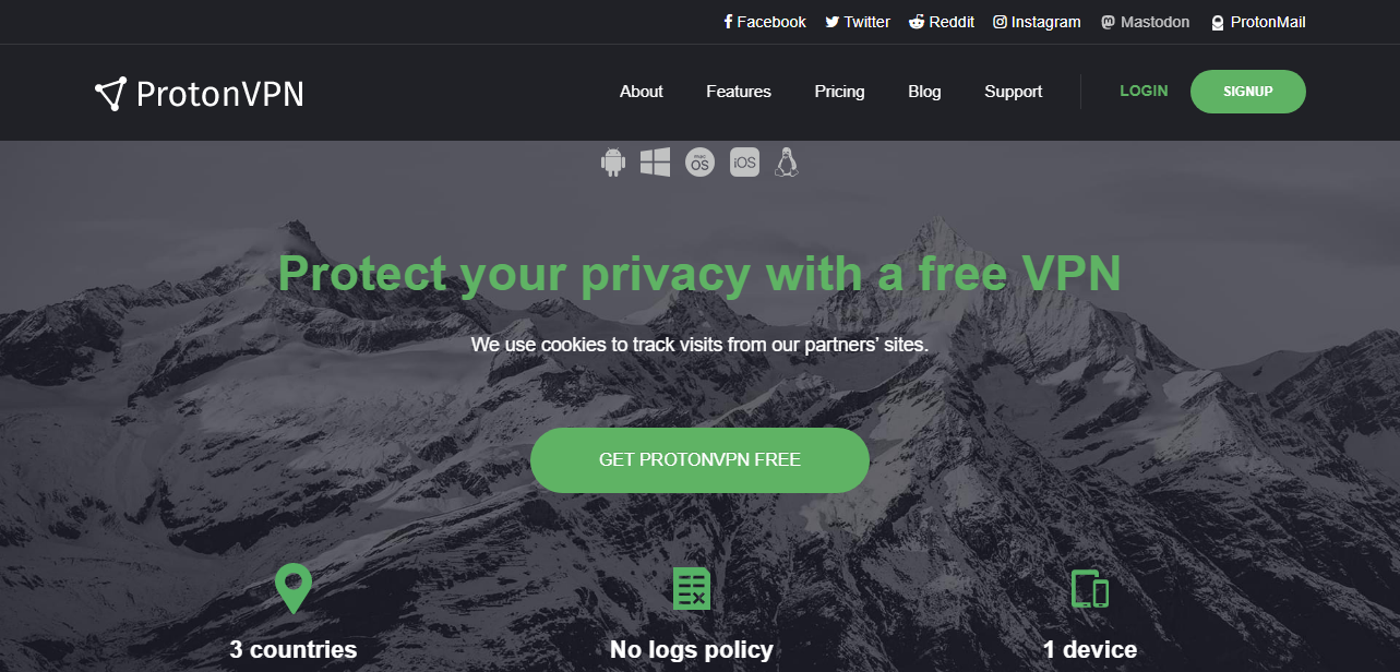 ProtonVPN website homepage