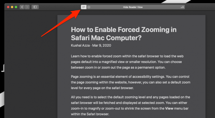 Turn on Reader Mode in Safari on your Mac