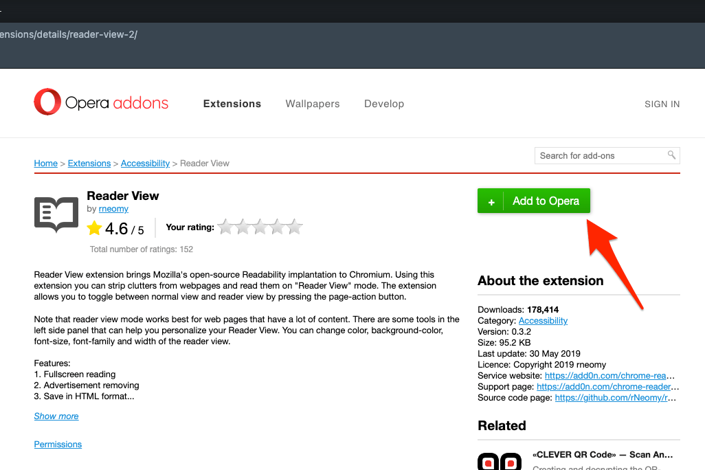 Reader View extension - Add to Opera add-ons