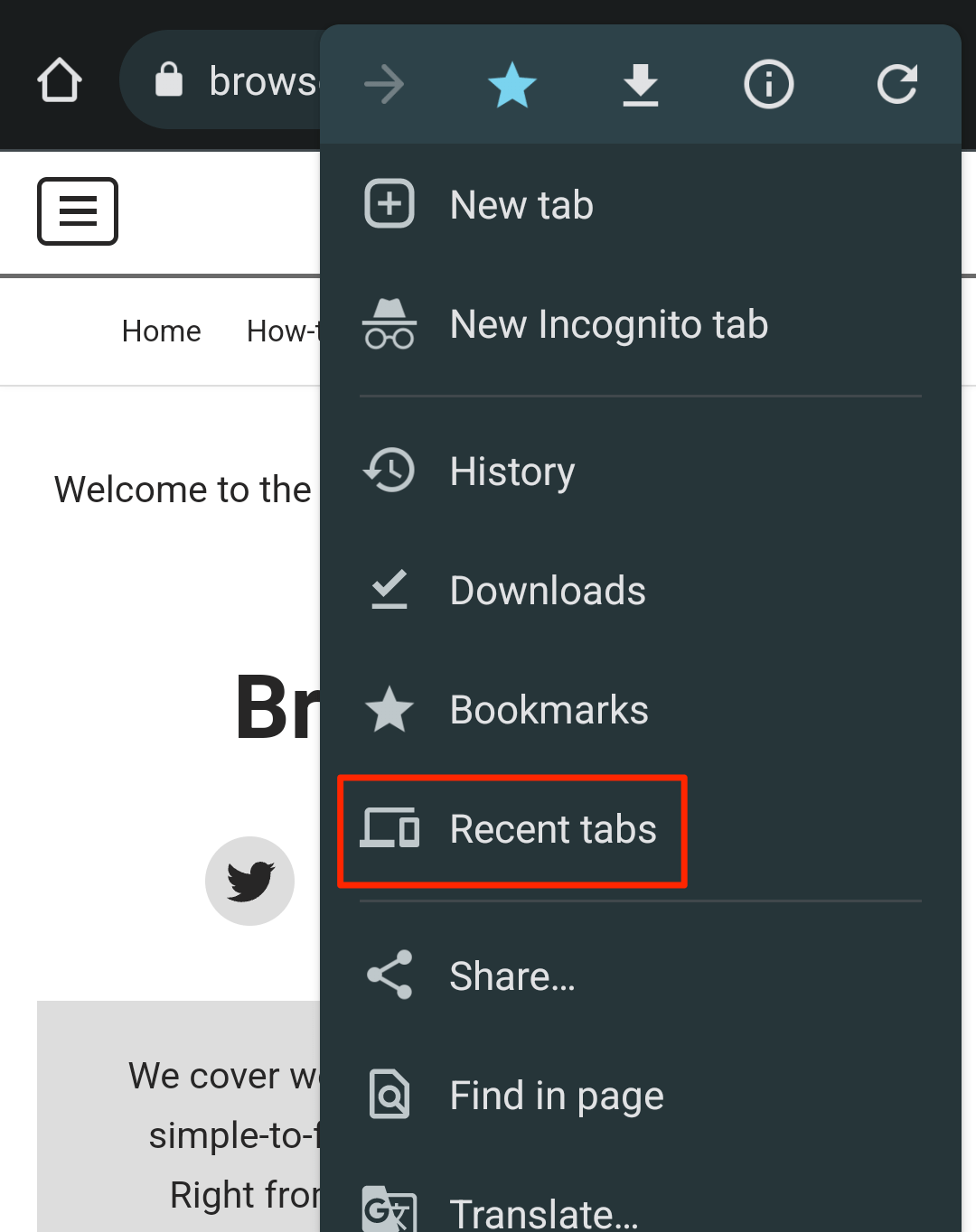 Recent tabs menu in Chrome for Android