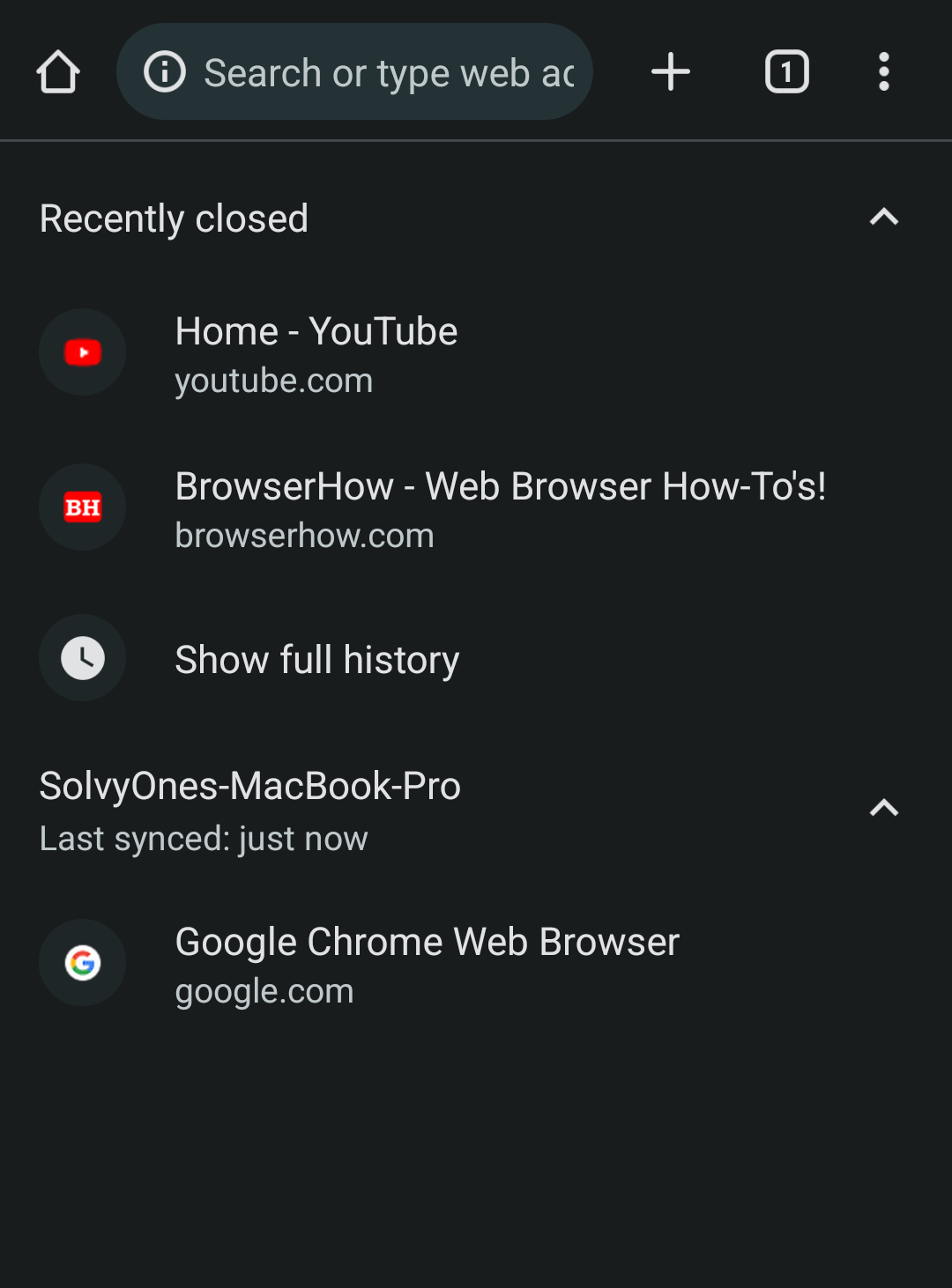 Recently closed tabs in Chrome for Android