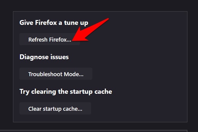 Refresh Firefox button to reset browser