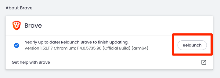 Relaunch the Brave browser after update on computer