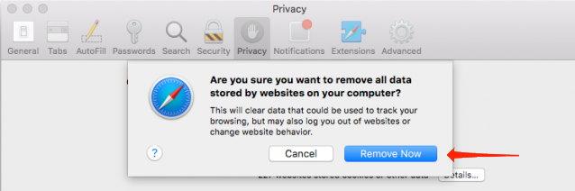 Remove all the data stored by websites from Safari browser