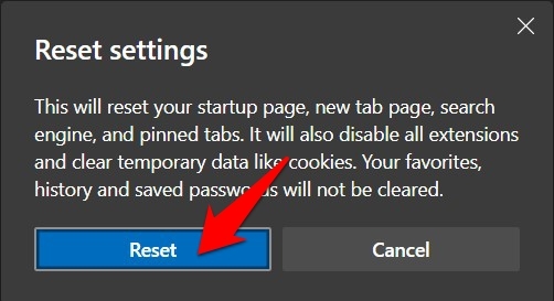 Reset Microsoft Edge browser settings