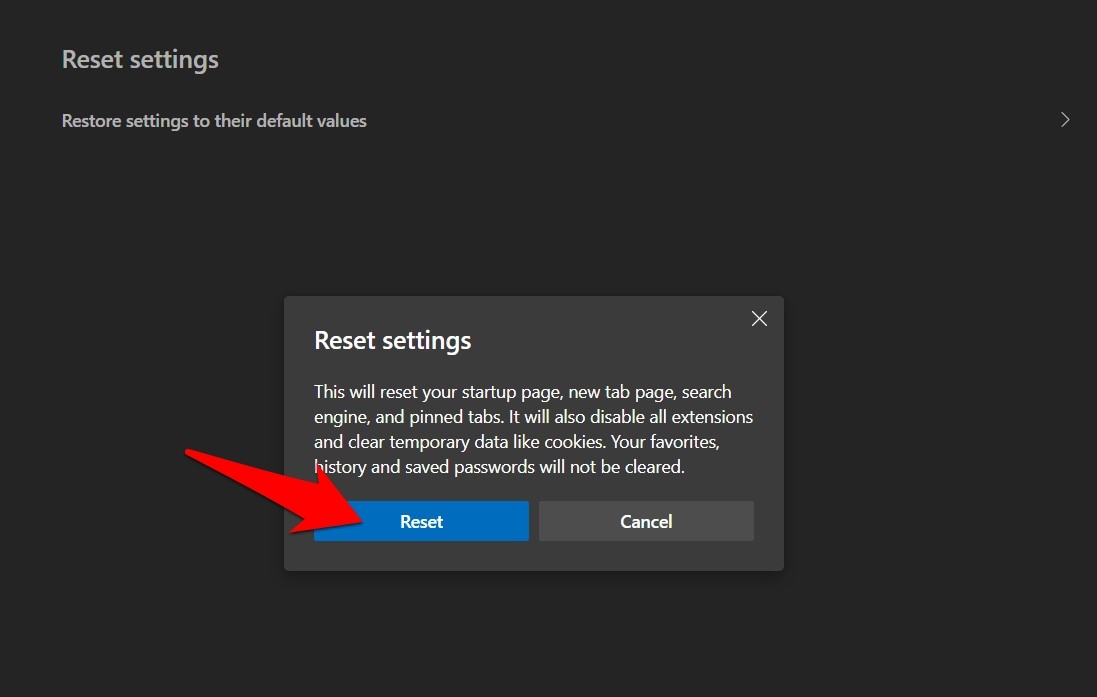 Reset Settings of Edge browser on Computer