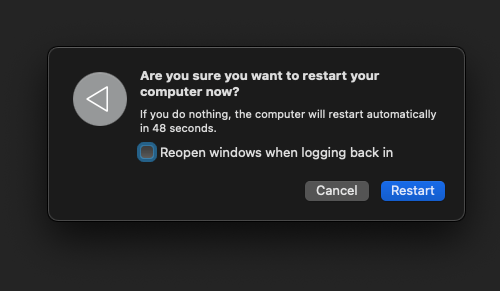 Restart Mac Computer Confirmation box