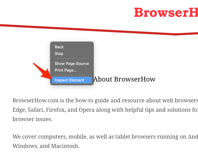 Right click for Inspect Element context menu in Safari Mac